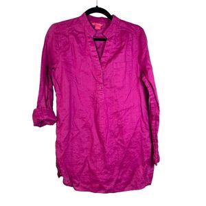 Sunny Leigh Pink Linen Placket Tunic Blouse Women's Size Large